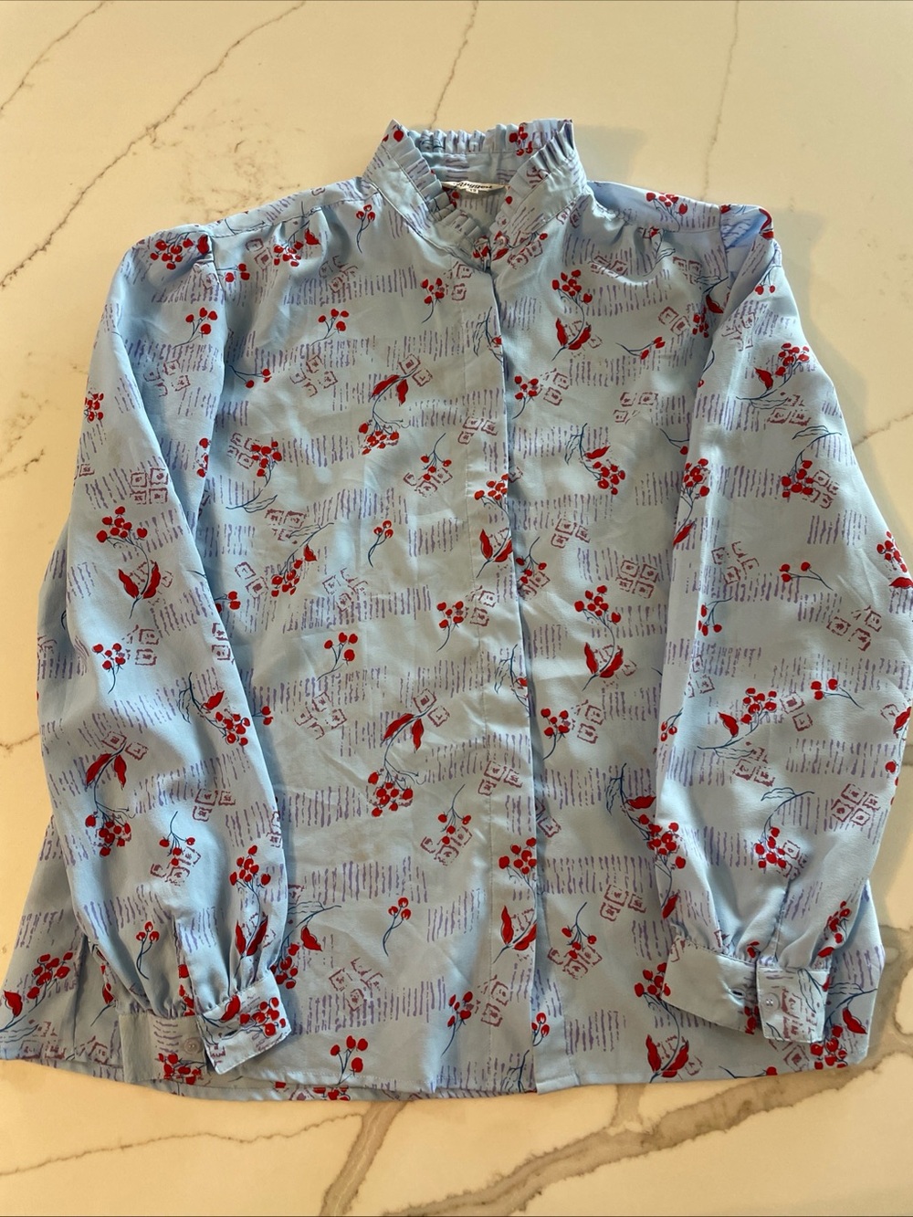 Light Blue Floral Button-Up Blouse